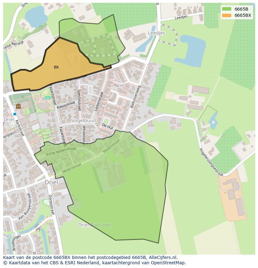 Afbeelding van het postcodegebied 6665 BX op de kaart.