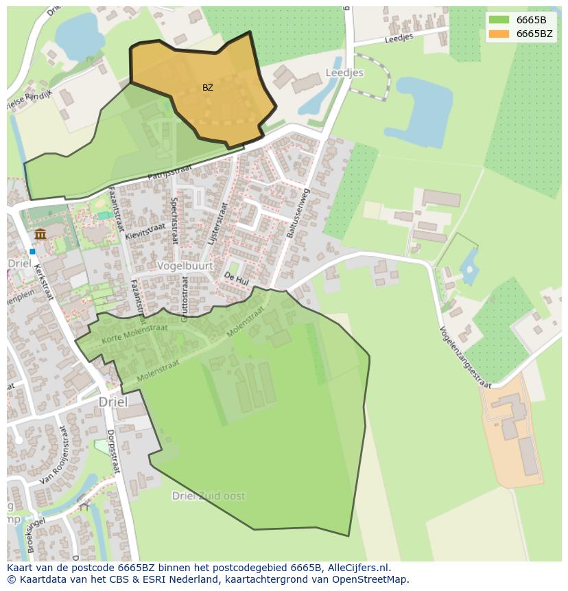 Afbeelding van het postcodegebied 6665 BZ op de kaart.