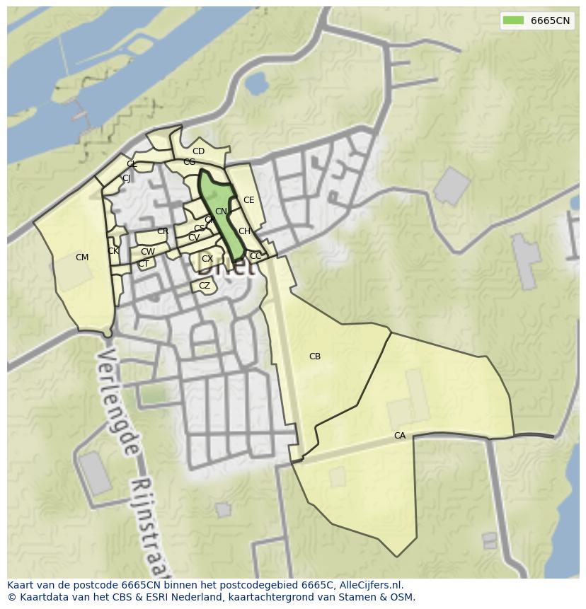 Afbeelding van het postcodegebied 6665 CN op de kaart.