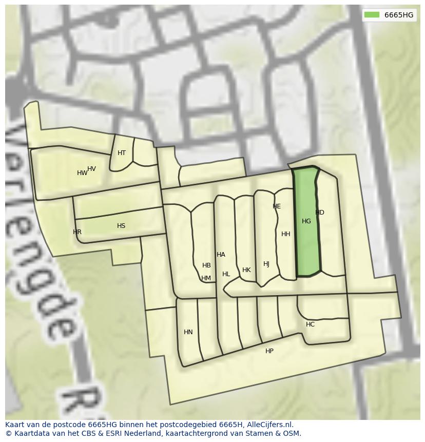Afbeelding van het postcodegebied 6665 HG op de kaart.