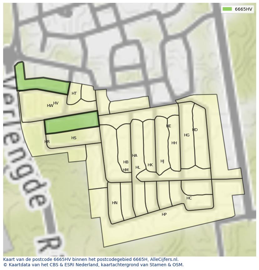 Afbeelding van het postcodegebied 6665 HV op de kaart.