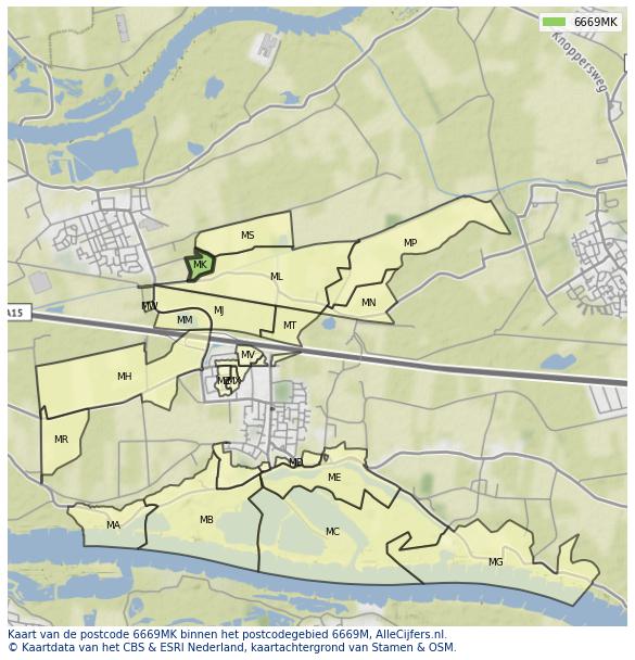 Afbeelding van het postcodegebied 6669 MK op de kaart.
