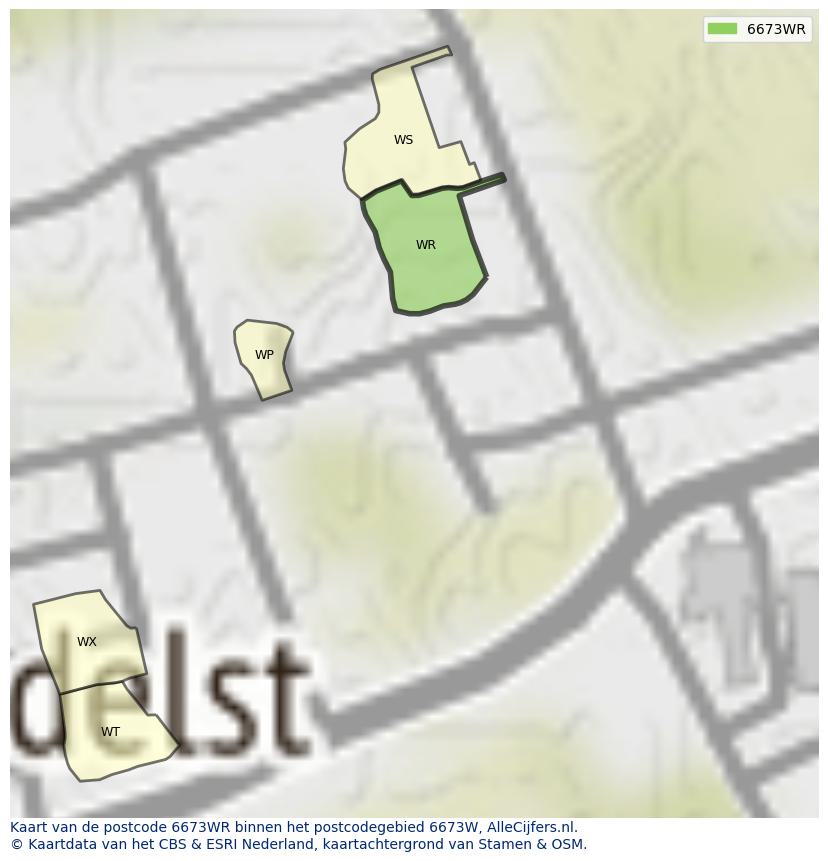 Afbeelding van het postcodegebied 6673 WR op de kaart.