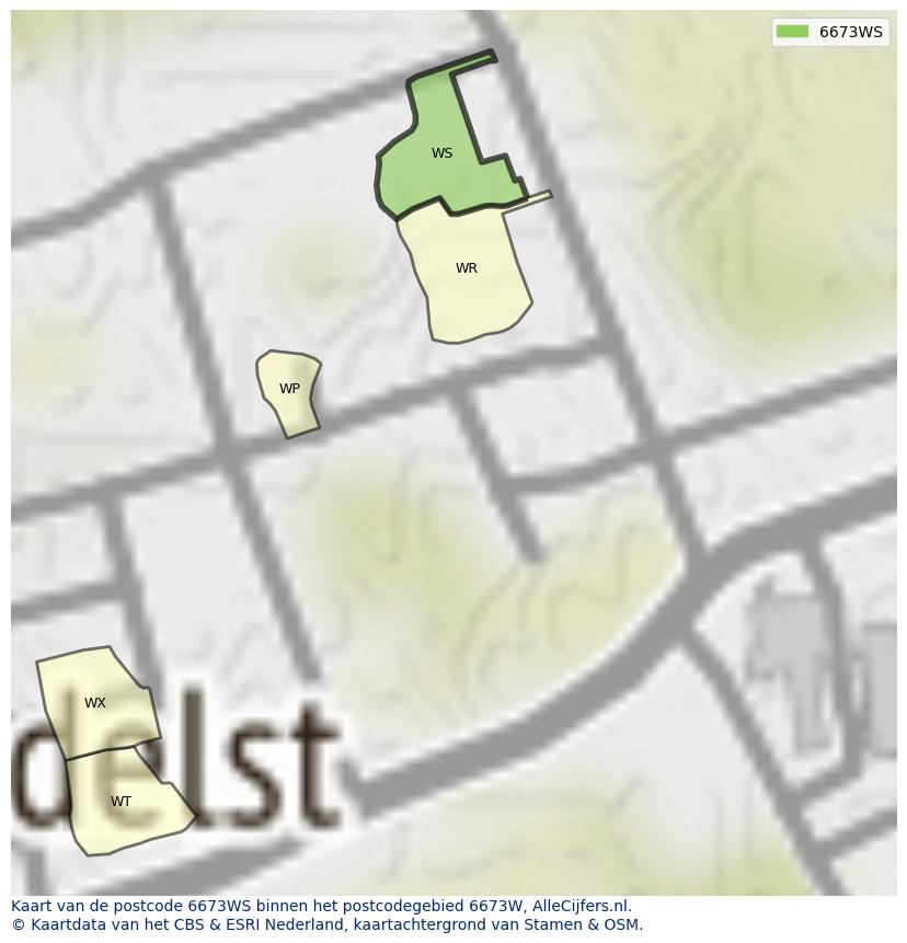 Afbeelding van het postcodegebied 6673 WS op de kaart.