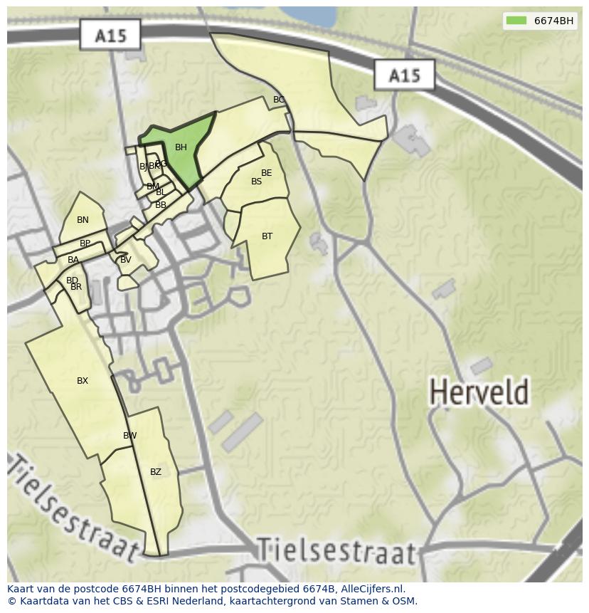 Afbeelding van het postcodegebied 6674 BH op de kaart.