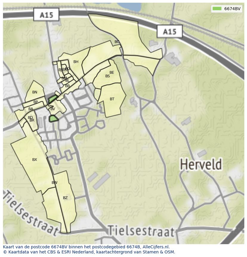 Afbeelding van het postcodegebied 6674 BV op de kaart.