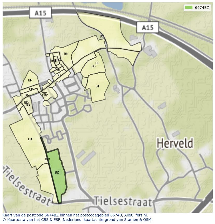 Afbeelding van het postcodegebied 6674 BZ op de kaart.