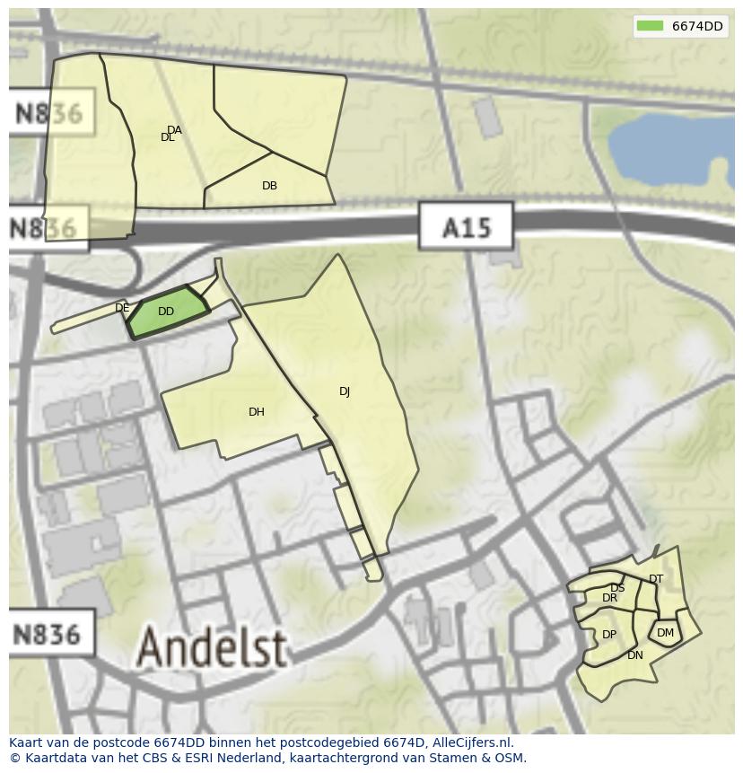 Afbeelding van het postcodegebied 6674 DD op de kaart.