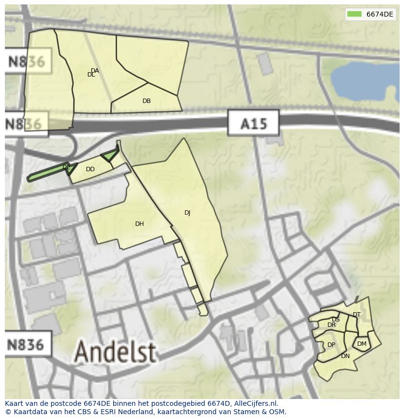 Afbeelding van het postcodegebied 6674 DE op de kaart.
