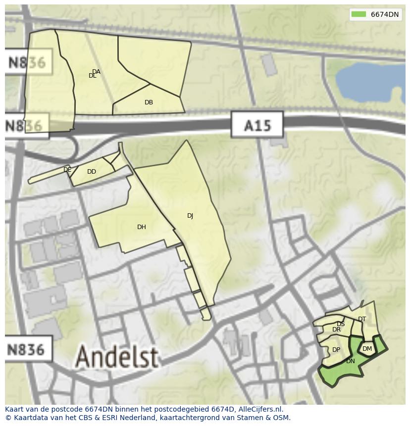 Afbeelding van het postcodegebied 6674 DN op de kaart.