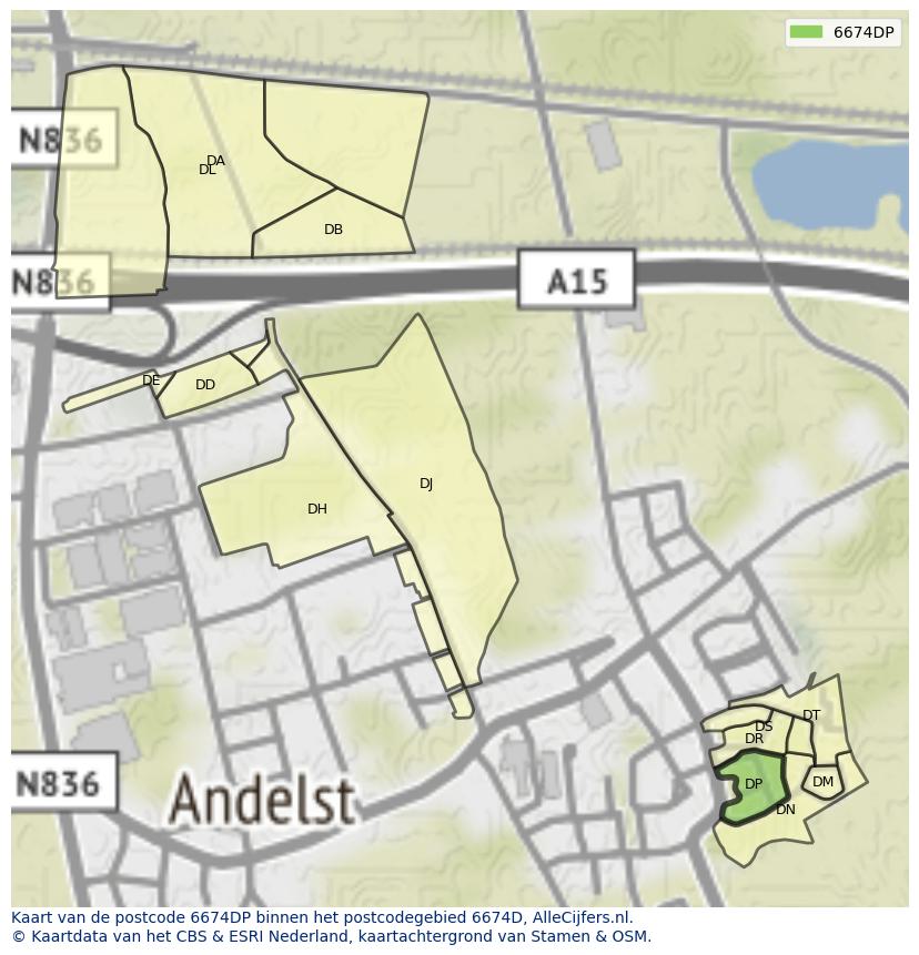 Afbeelding van het postcodegebied 6674 DP op de kaart.