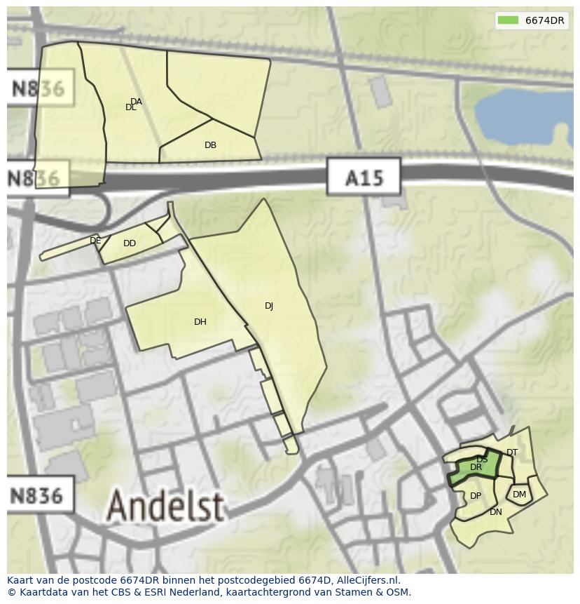 Afbeelding van het postcodegebied 6674 DR op de kaart.