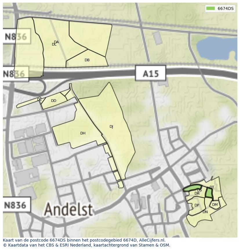 Afbeelding van het postcodegebied 6674 DS op de kaart.