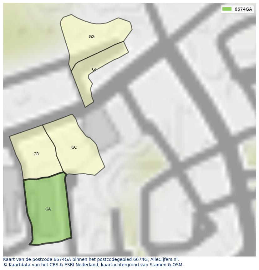 Afbeelding van het postcodegebied 6674 GA op de kaart.