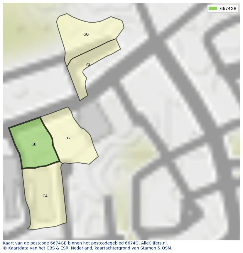 Afbeelding van het postcodegebied 6674 GB op de kaart.