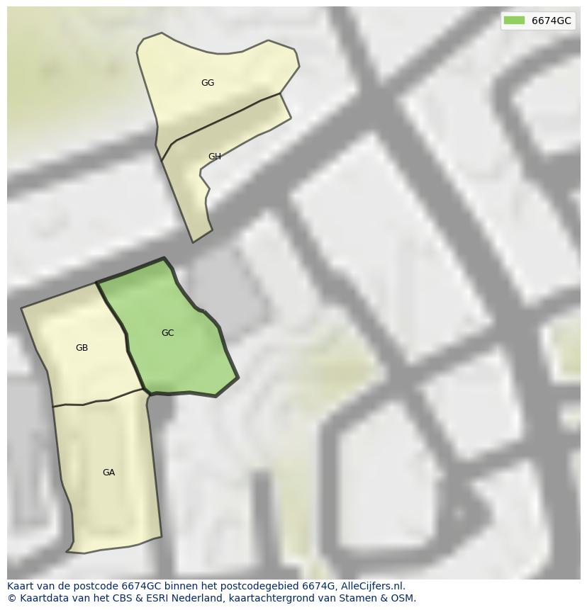 Afbeelding van het postcodegebied 6674 GC op de kaart.