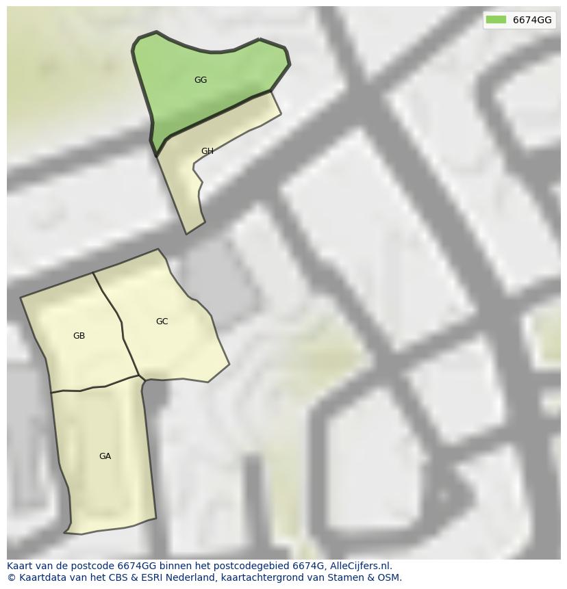 Afbeelding van het postcodegebied 6674 GG op de kaart.