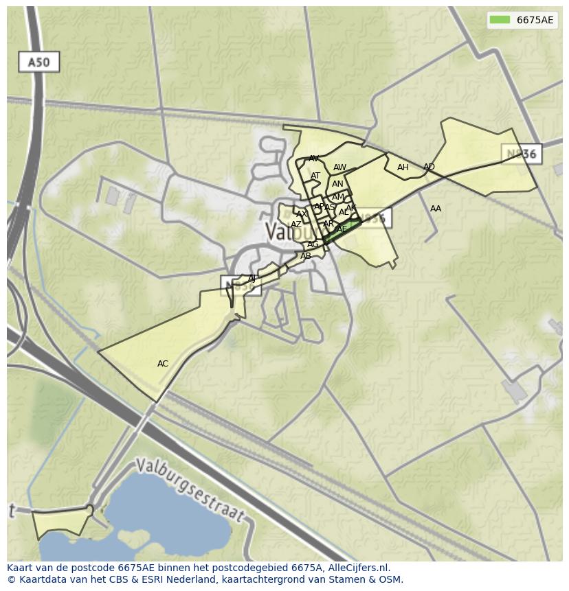 Afbeelding van het postcodegebied 6675 AE op de kaart.