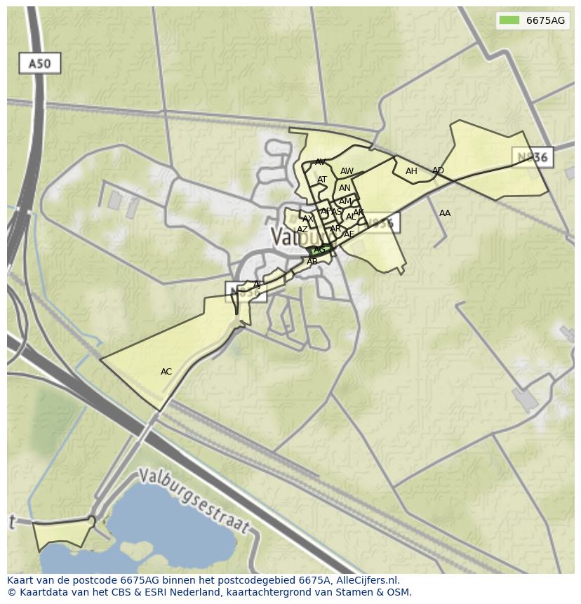 Afbeelding van het postcodegebied 6675 AG op de kaart.