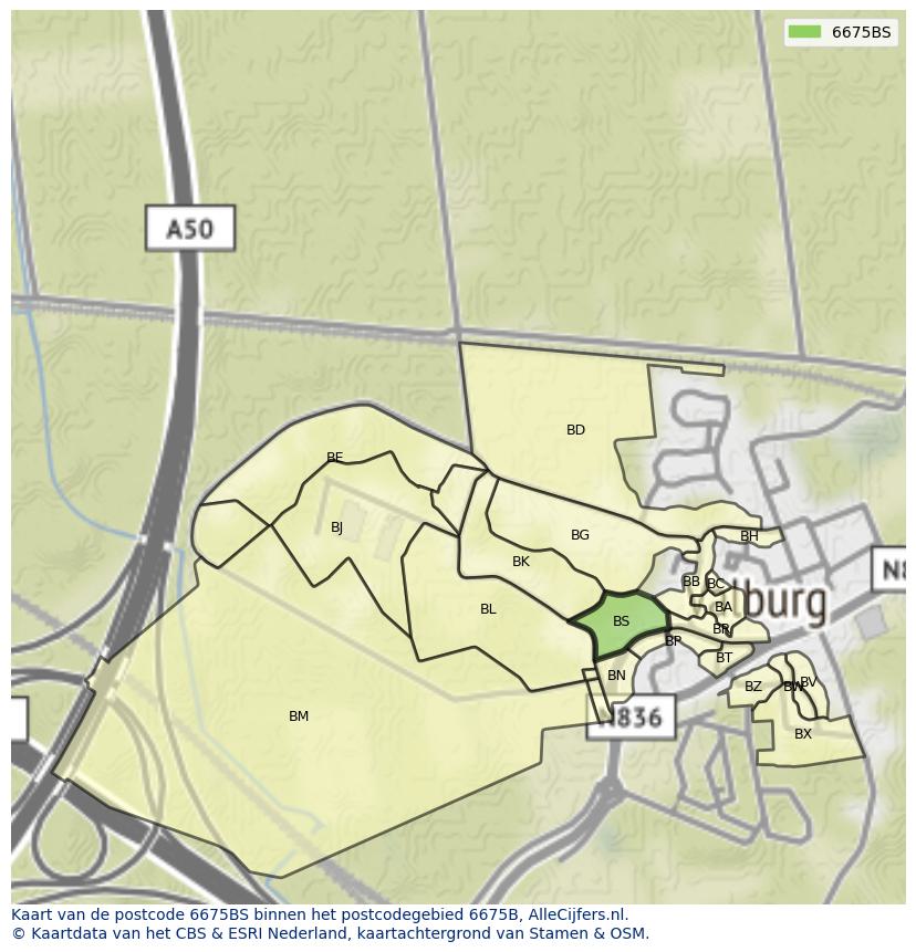 Afbeelding van het postcodegebied 6675 BS op de kaart.