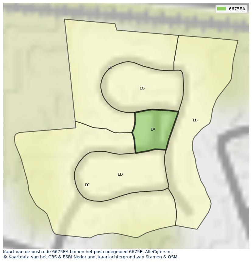 Afbeelding van het postcodegebied 6675 EA op de kaart.