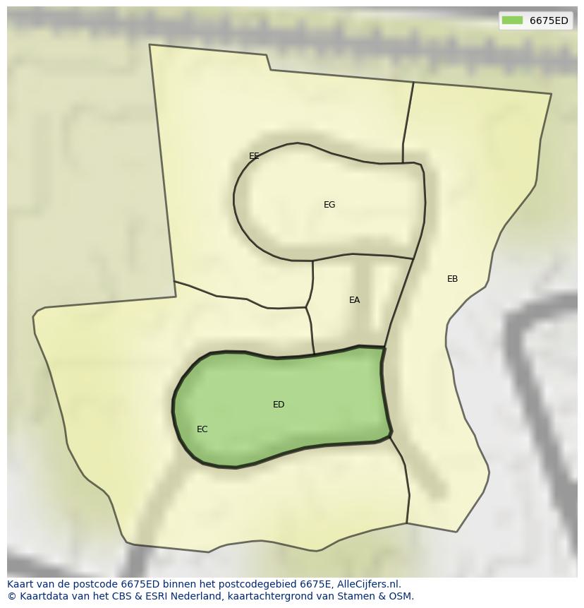 Afbeelding van het postcodegebied 6675 ED op de kaart.