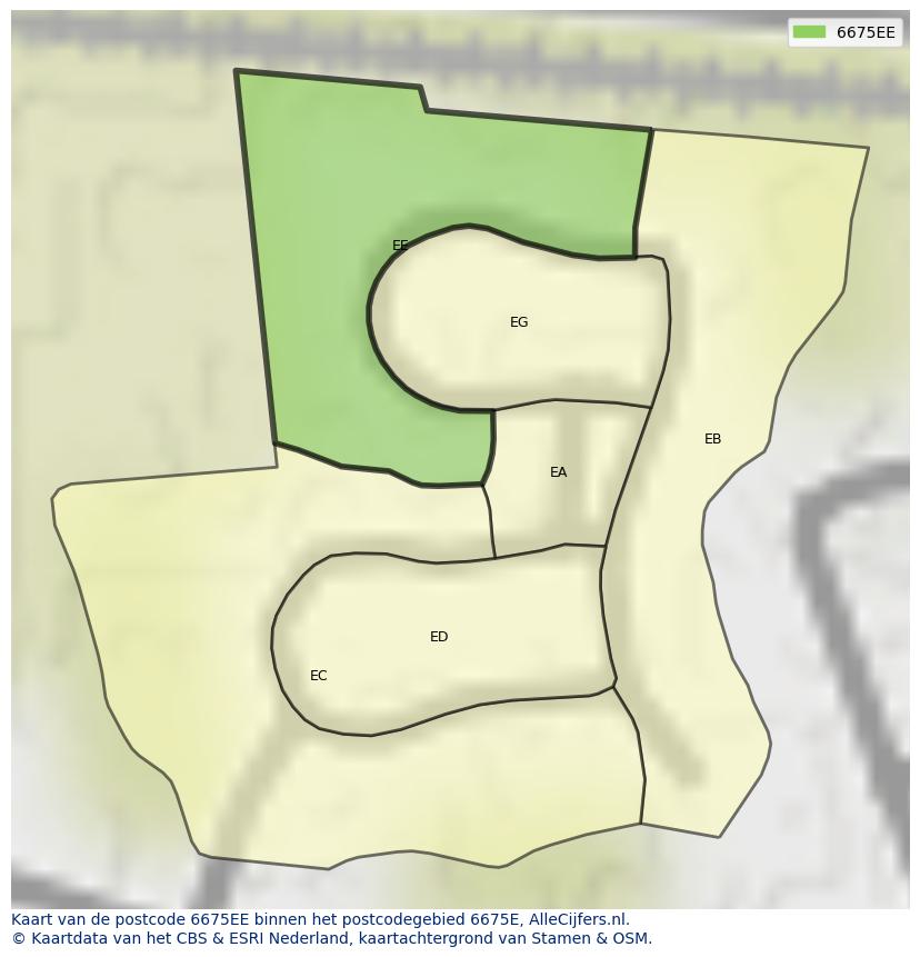 Afbeelding van het postcodegebied 6675 EE op de kaart.