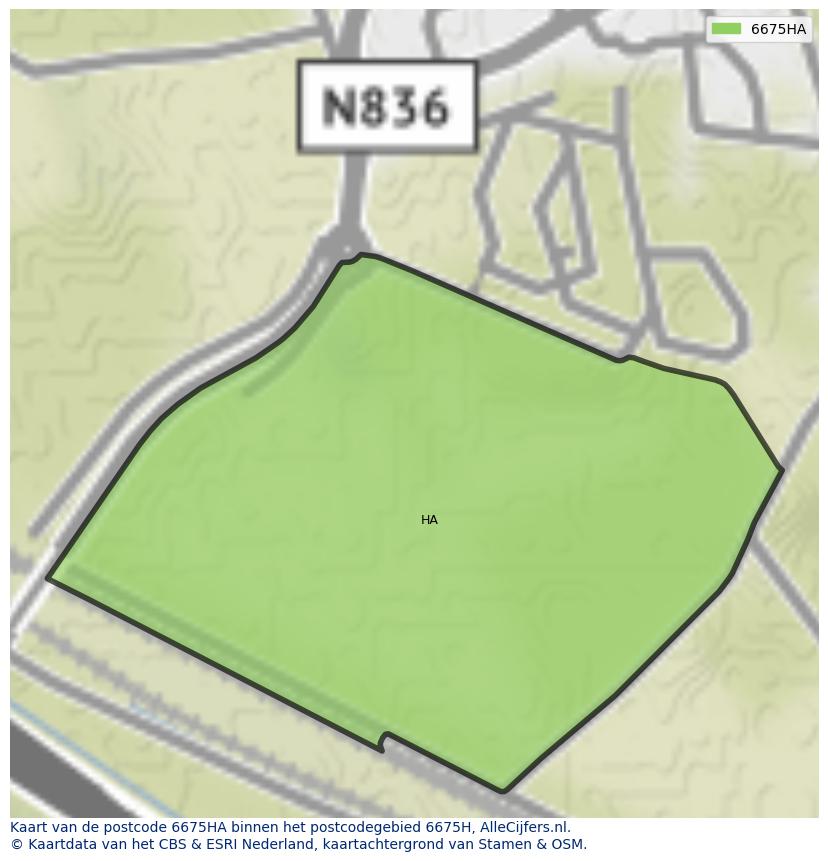 Afbeelding van het postcodegebied 6675 HA op de kaart.