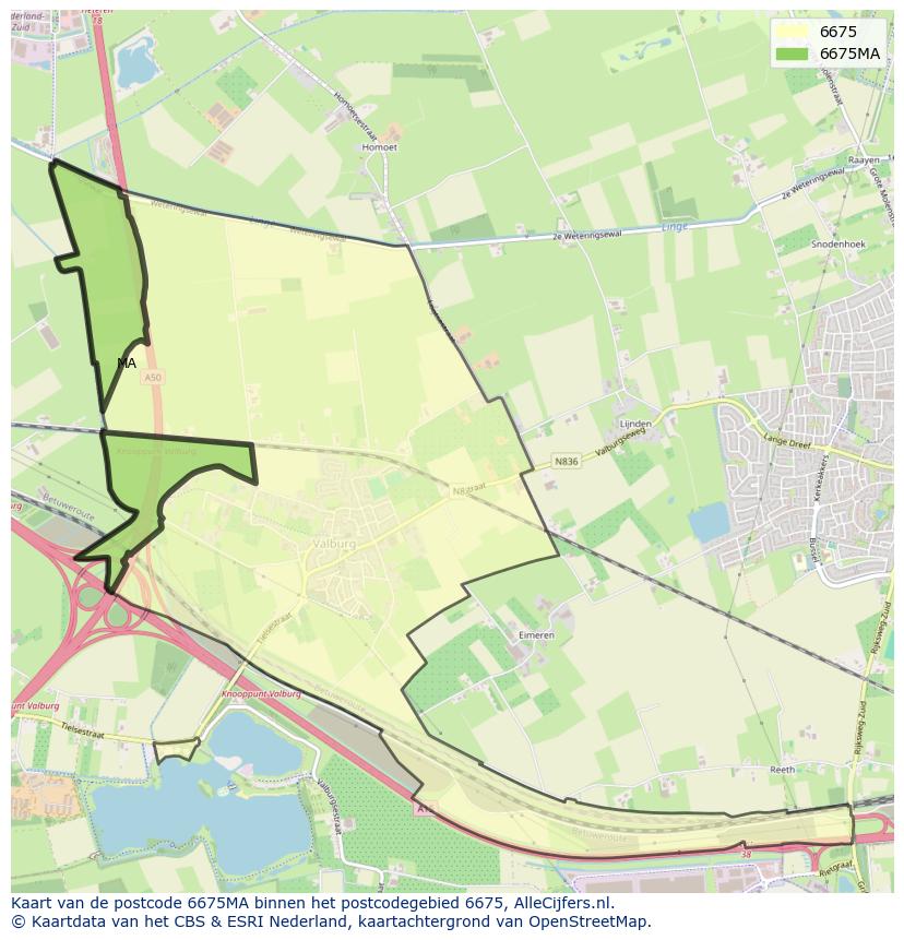 Afbeelding van het postcodegebied 6675 MA op de kaart.