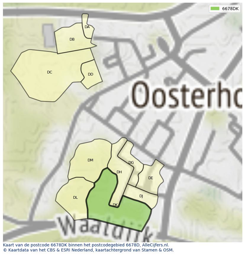 Afbeelding van het postcodegebied 6678 DK op de kaart.