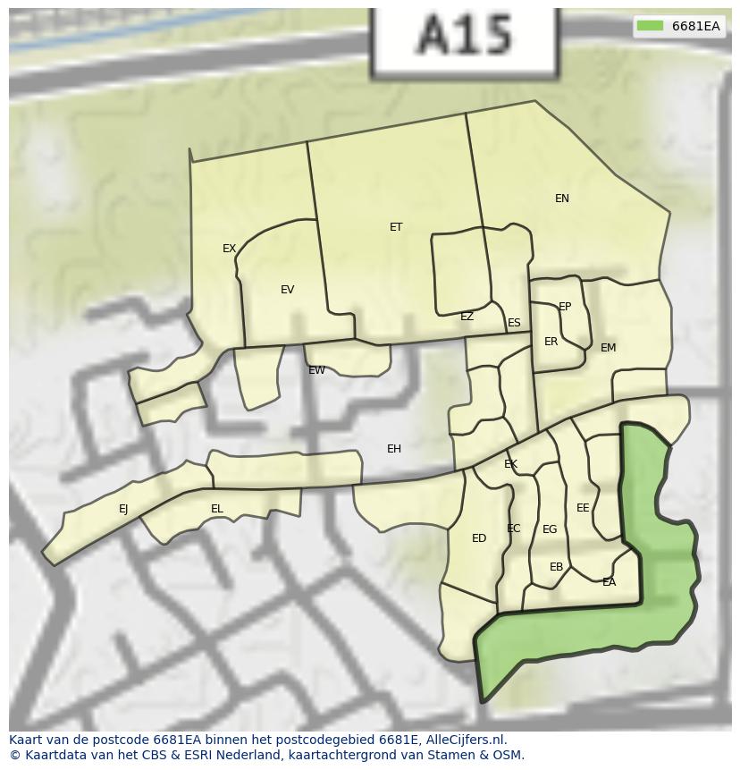 Afbeelding van het postcodegebied 6681 EA op de kaart.
