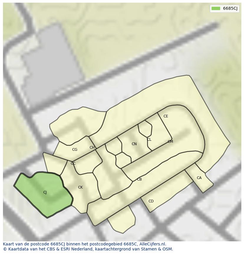 Afbeelding van het postcodegebied 6685 CJ op de kaart.