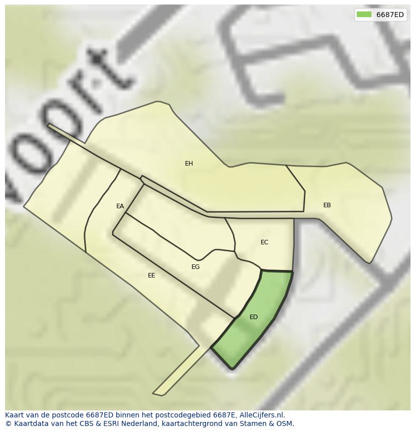 Afbeelding van het postcodegebied 6687 ED op de kaart.