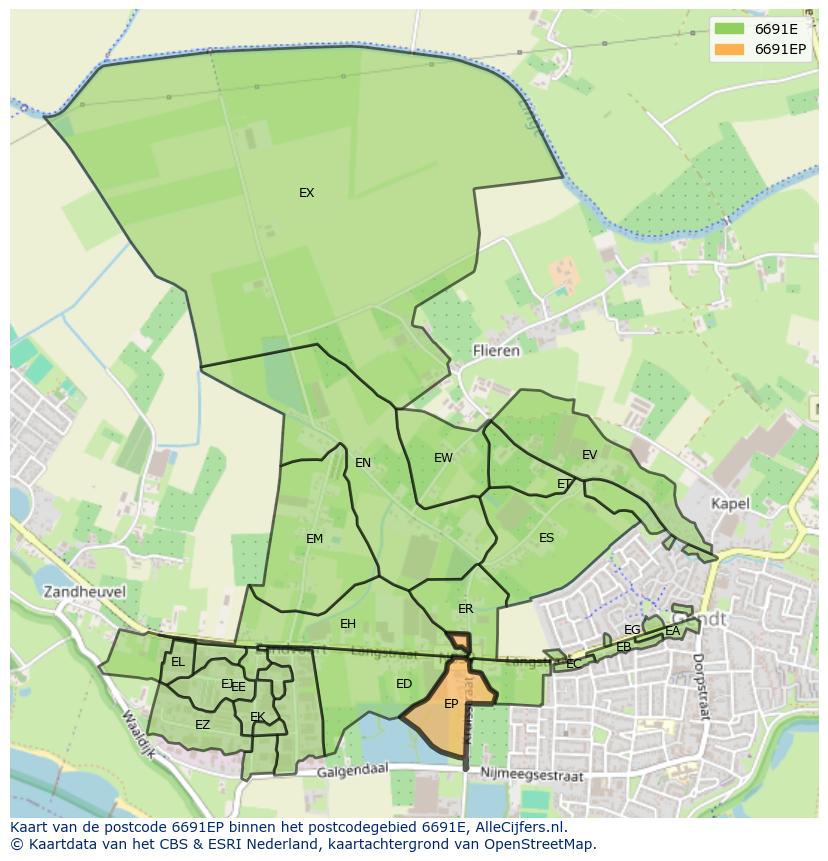 Afbeelding van het postcodegebied 6691 EP op de kaart.