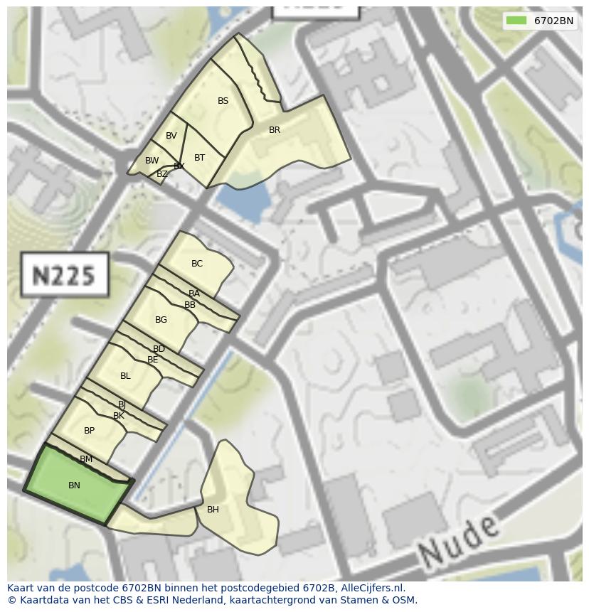 Afbeelding van het postcodegebied 6702 BN op de kaart.