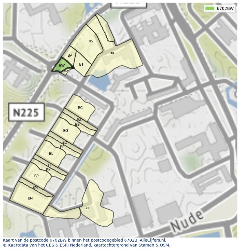 Afbeelding van het postcodegebied 6702 BW op de kaart.