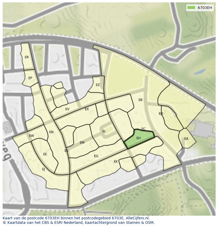 Afbeelding van het postcodegebied 6703 EH op de kaart.