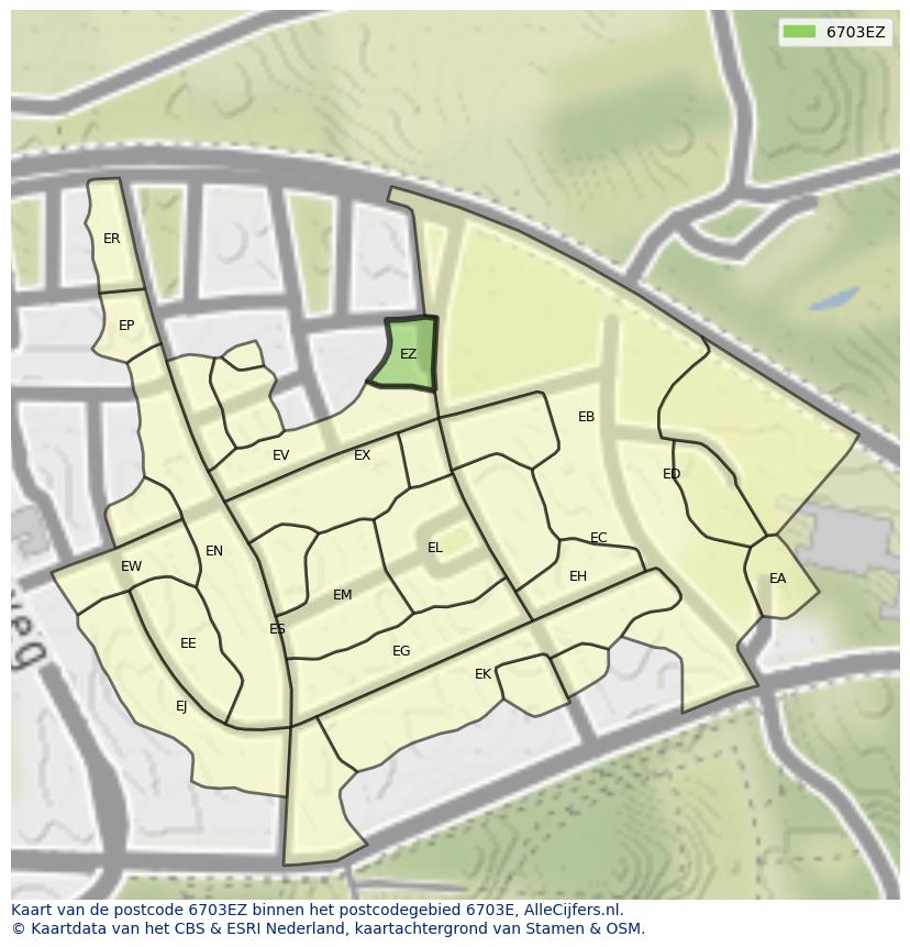 Afbeelding van het postcodegebied 6703 EZ op de kaart.