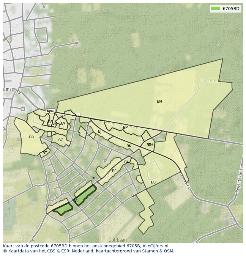 Afbeelding van het postcodegebied 6705 BD op de kaart.
