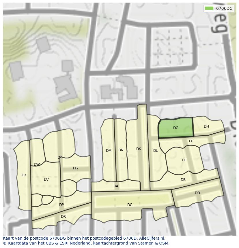 Afbeelding van het postcodegebied 6706 DG op de kaart.