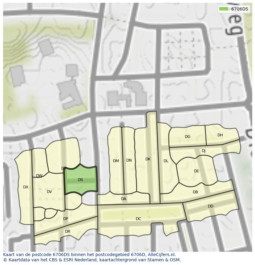 Afbeelding van het postcodegebied 6706 DS op de kaart.