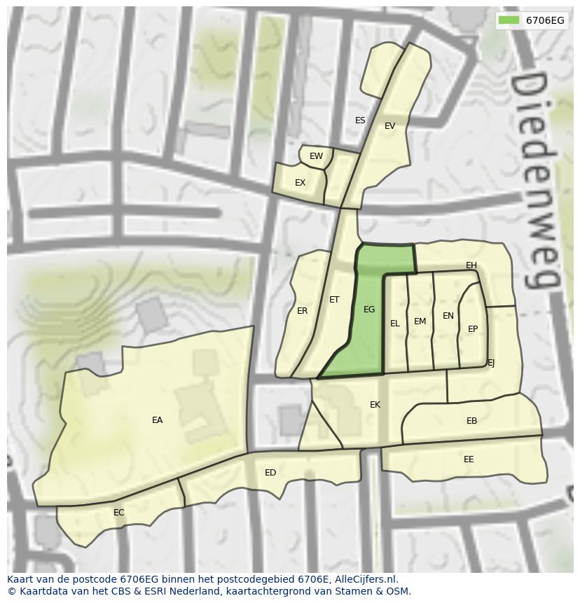 Afbeelding van het postcodegebied 6706 EG op de kaart.
