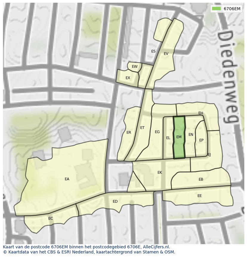 Afbeelding van het postcodegebied 6706 EM op de kaart.