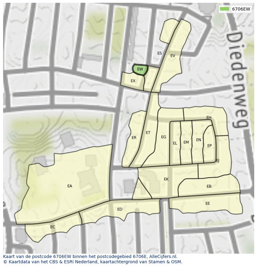 Afbeelding van het postcodegebied 6706 EW op de kaart.
