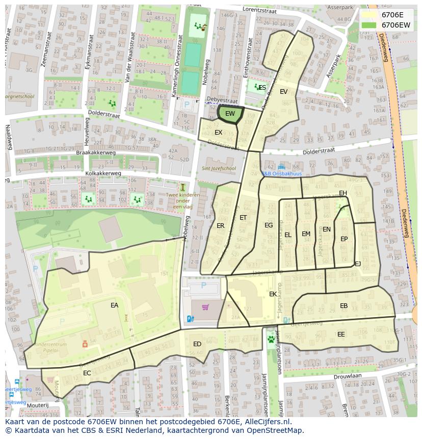 Afbeelding van het postcodegebied 6706 EW op de kaart.