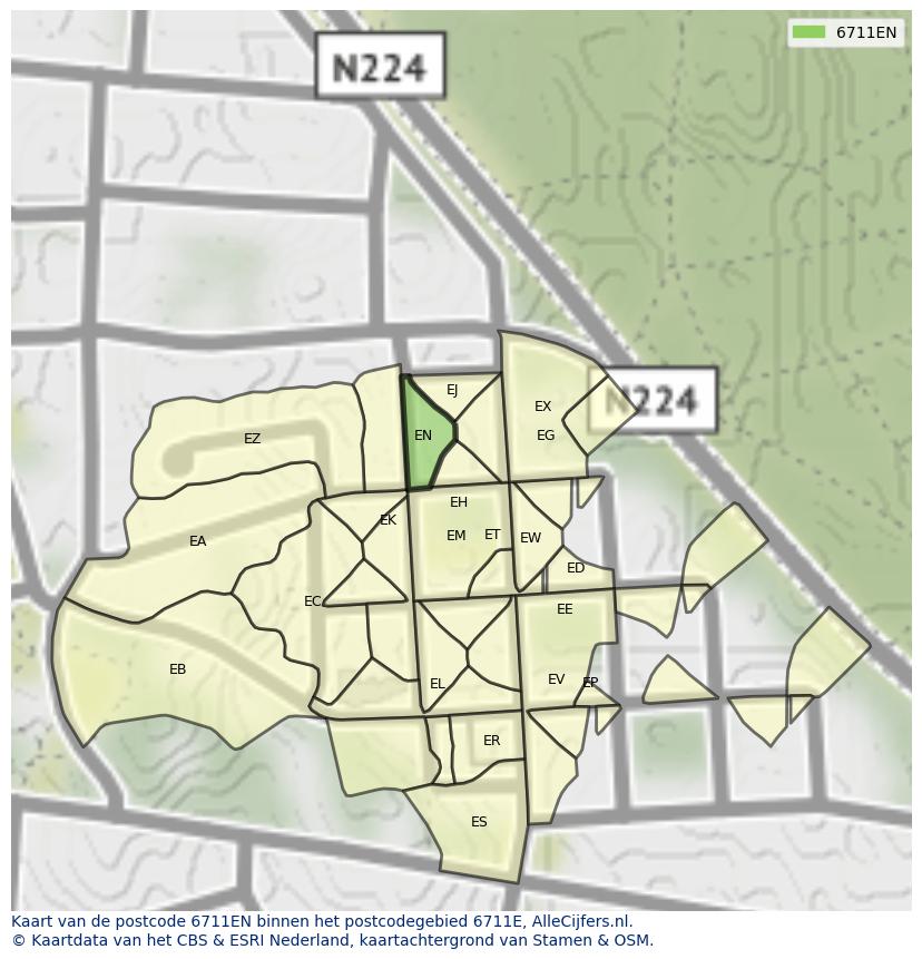 Afbeelding van het postcodegebied 6711 EN op de kaart.