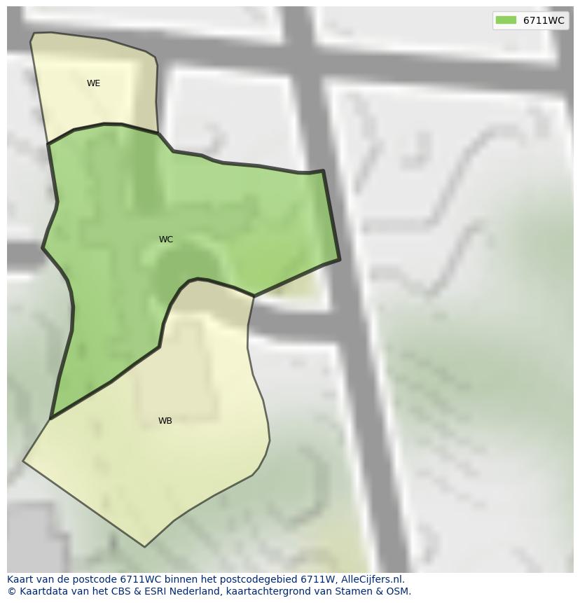 Afbeelding van het postcodegebied 6711 WC op de kaart.