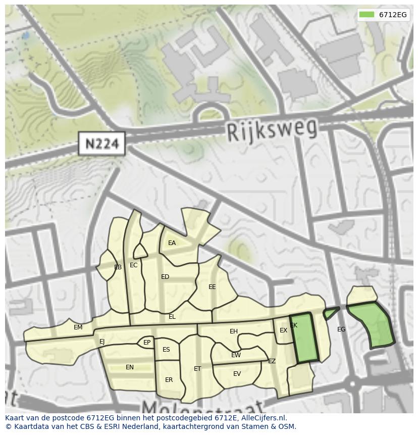 Afbeelding van het postcodegebied 6712 EG op de kaart.