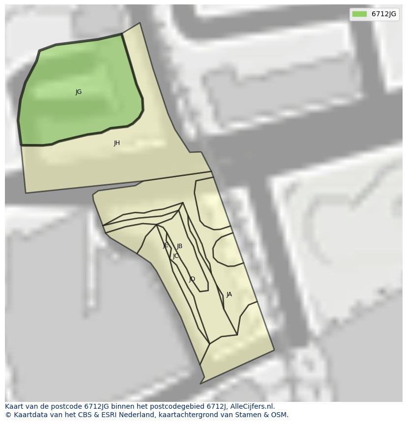 Afbeelding van het postcodegebied 6712 JG op de kaart.