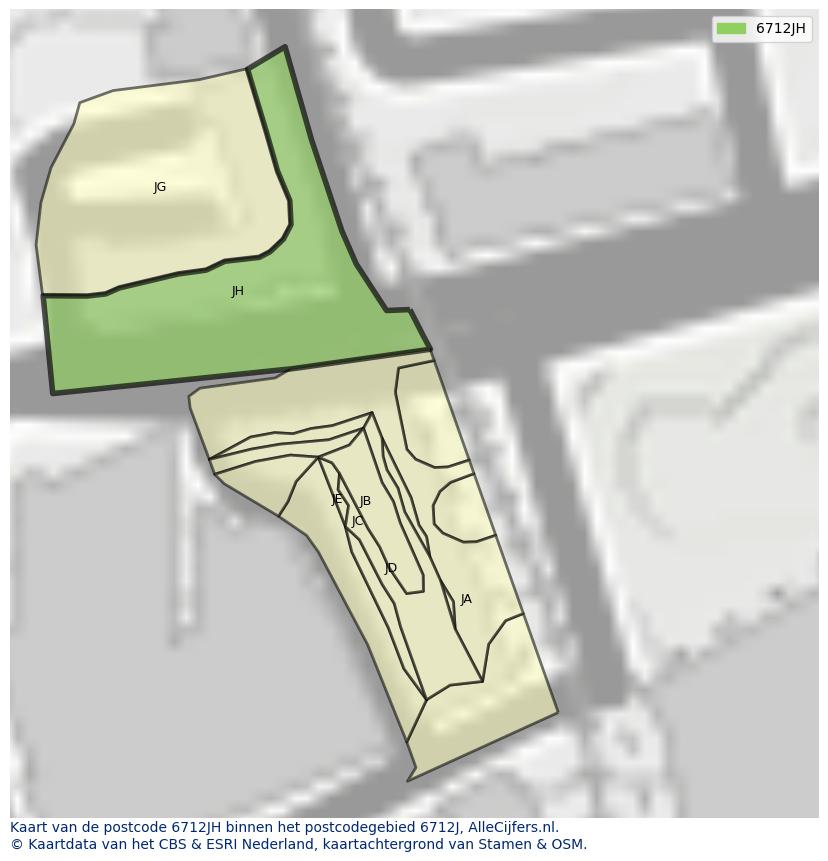 Afbeelding van het postcodegebied 6712 JH op de kaart.